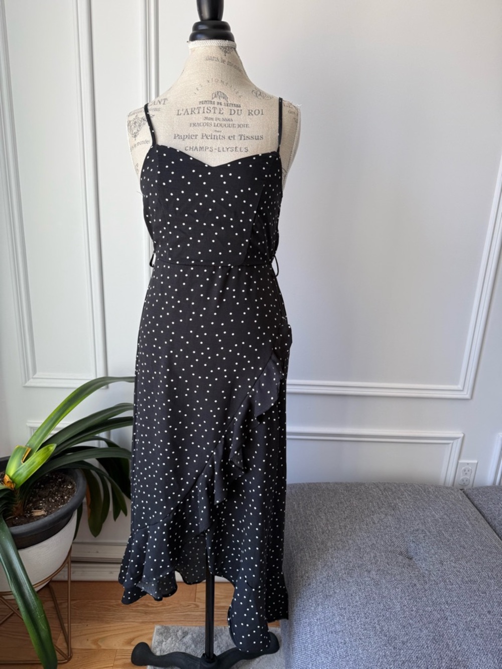 Black Polka Dot Ruffle Midi Dress